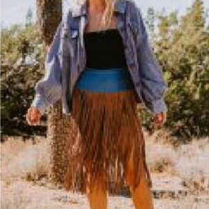 Oddi Chic Asymmetrical Brown Fringe Skirt with Zip Closure